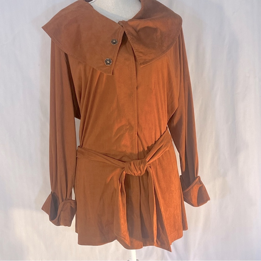 Genealogy Fashion DNA Jacket Top Faux Ultra Suede Sash Sogy Belt & Snap  EUC 2X👍
